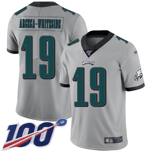 Men Philadelphia Eagles #19 JJ Arcega-Whiteside Limited Silver Inverted Legend NFL Jersey 100th Season